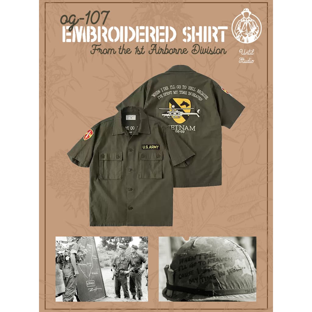 NÃO ESTOQUE Guerra do Vietnã Retro MAVC ARVN OG-107 Camisa de manga curta Airborne Master Camisa bordada masculina