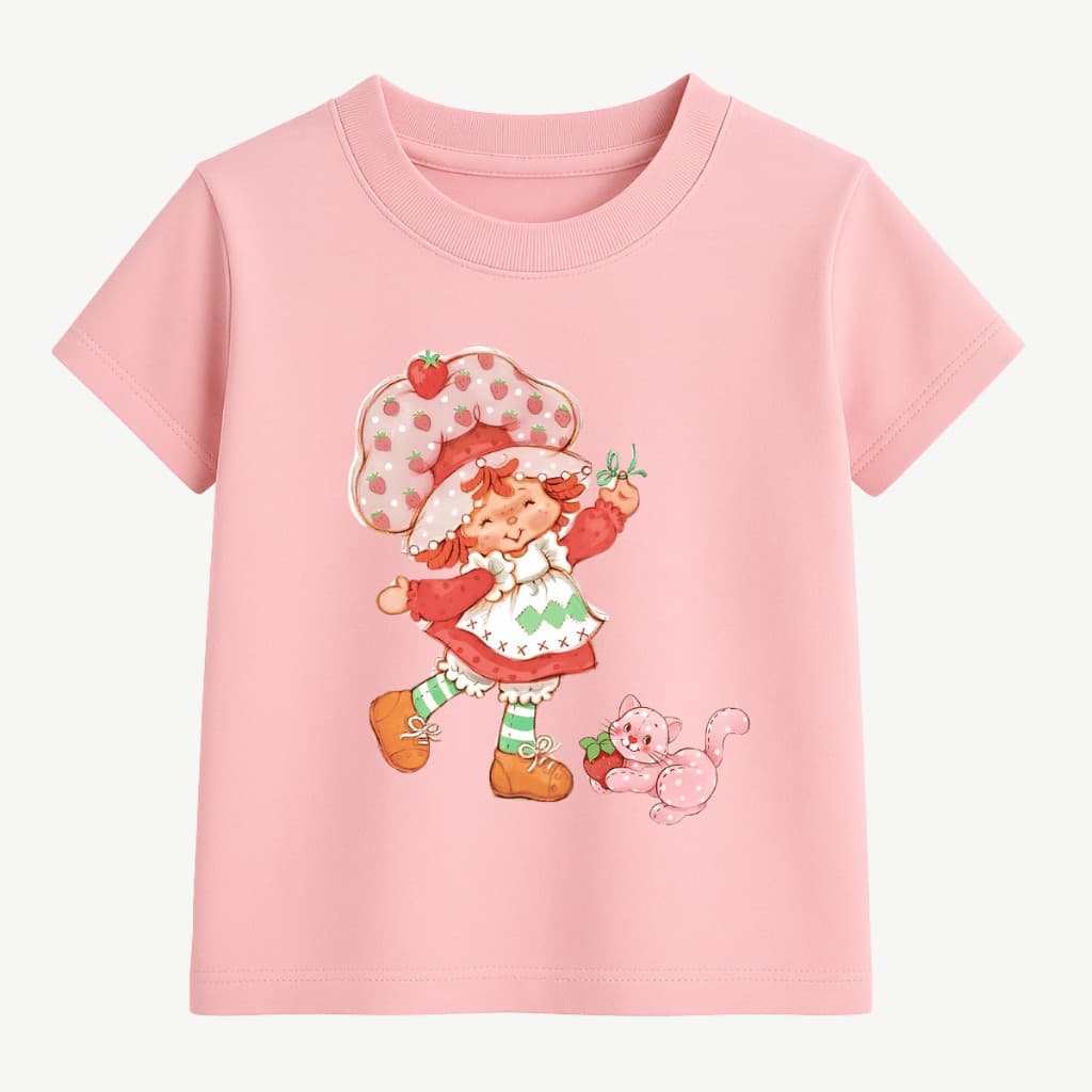 Camiseta Camisa blusa Infantil Moranguinho Vintage E Gatinha Pudim Fofa Juvenil 100% Algodão
