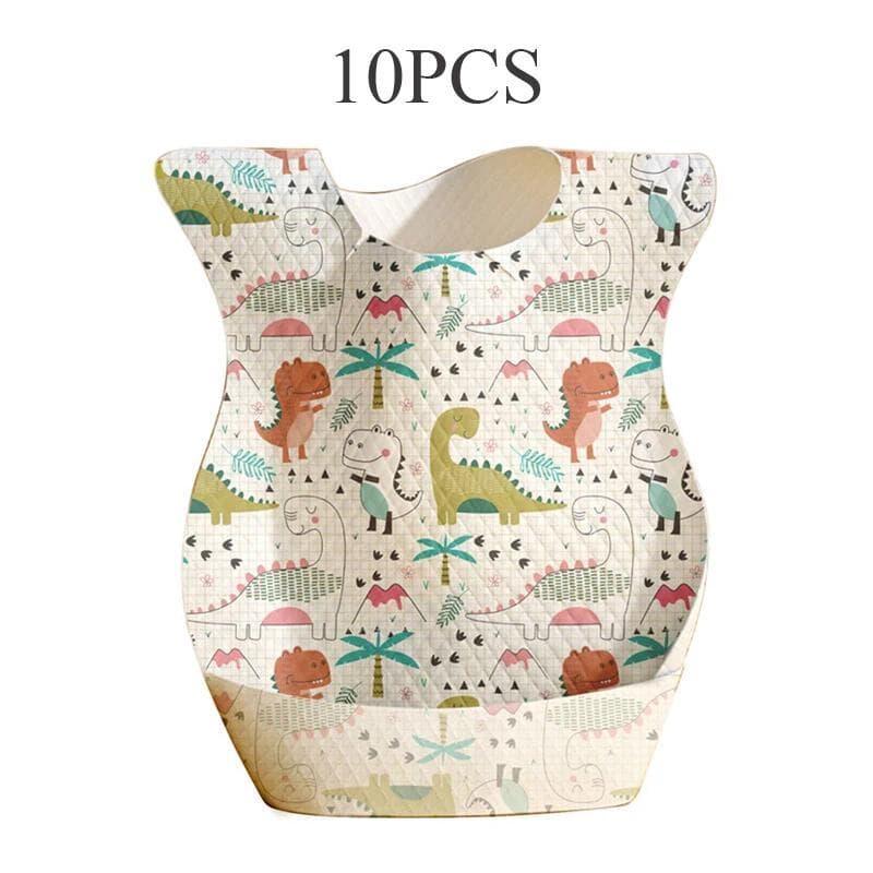 10 Peças de Babadores Descartáveis com Estampas de Desenhos Animados para Bebês, Panos Impermeáveis para Alimentação de