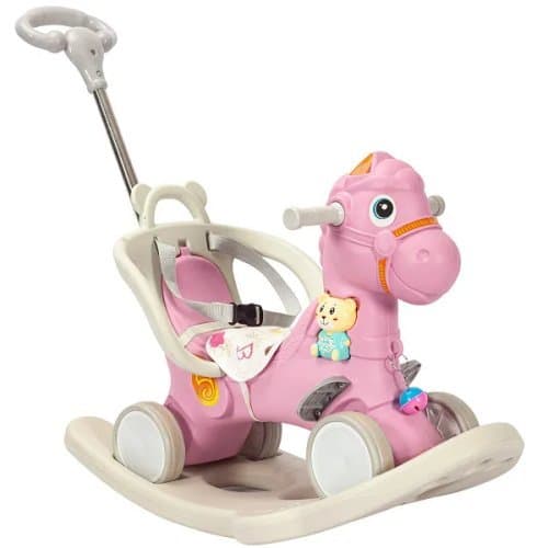Cavalinho Passeio Balanço Infantil Rosa Empurrador Segurança Diversão Conforto Estimulação Motora