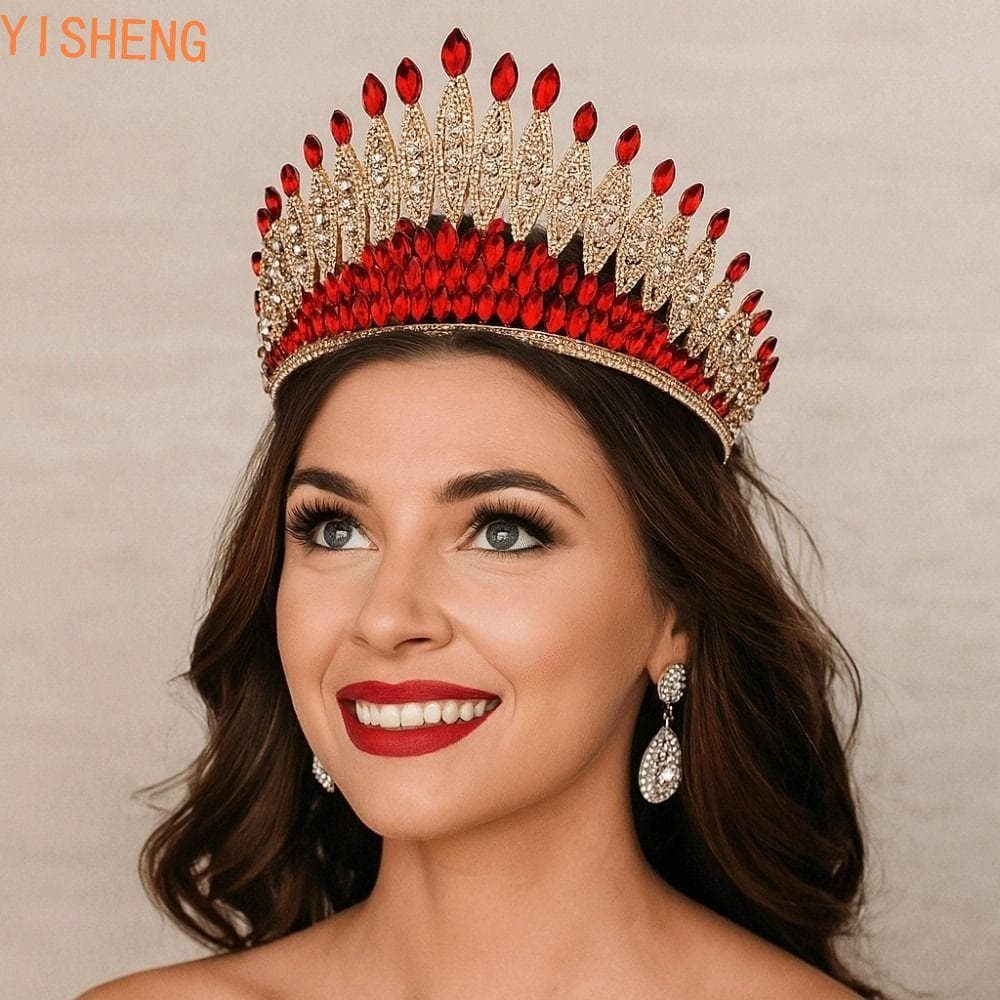 YISHENG Tiaras De Rainha Barroca , Coroa De Princesa De Liga Brilhante De Luxo , Chapéu De Noiva Ajustável Deslumbrante