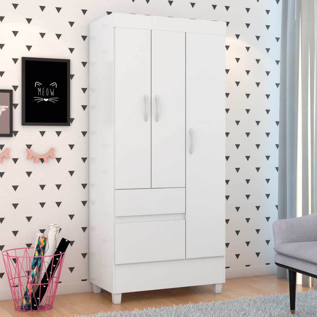 Guarda Roupa 3 Portas 2 Gavetas Wind Branco/Rosa Flex - Élpis Móveis