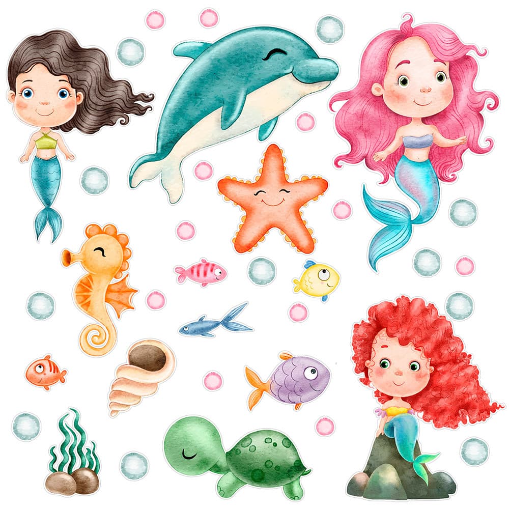 Adesivo Box Banheiro Infantil Meninas Sereias Aquarela
