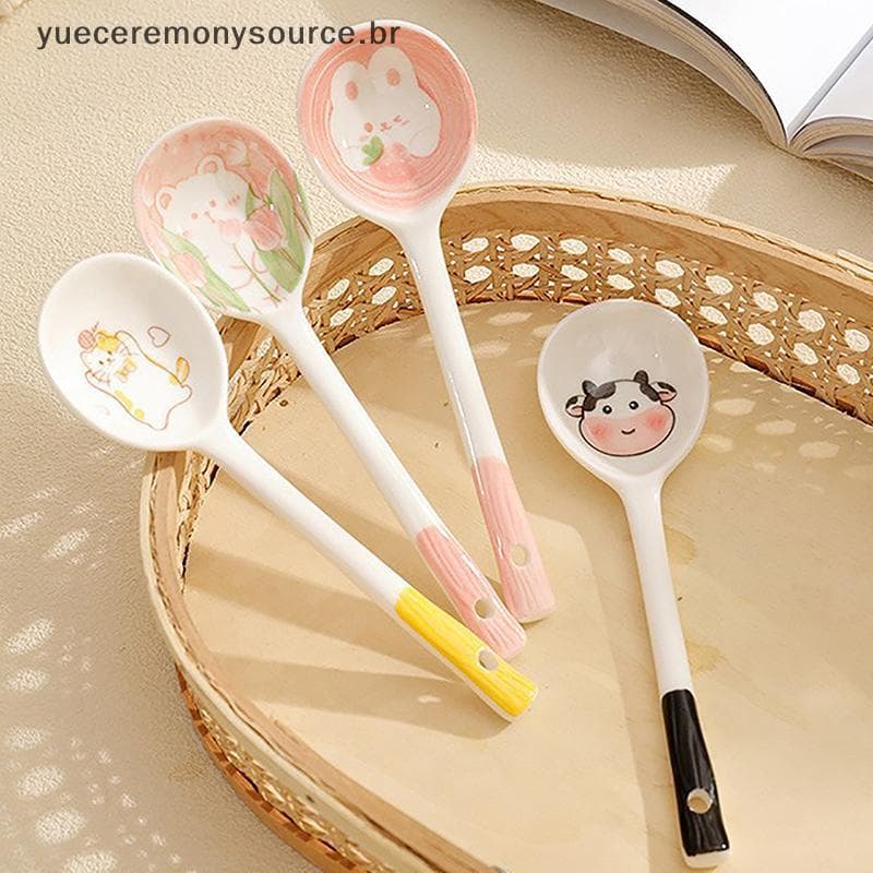 # yuece Colher De Sopa De Cerâmica Cereais Talheres Domésticos Fofos Café Pintada Geléia Presente Sobremesa Utensílios D
