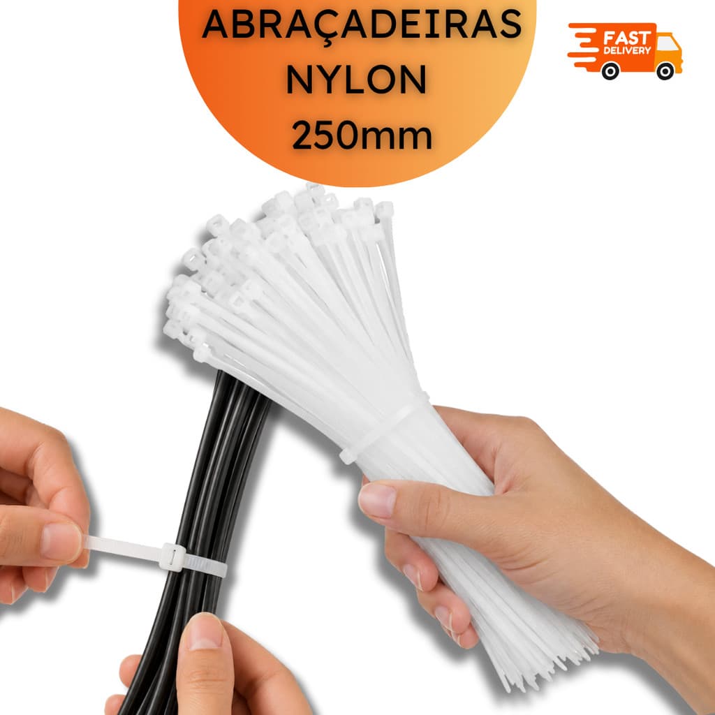 Jogo Abraçadeiras Nylon Branca 3,6 x 250mm - 100, 200, 300 ou 400 unidades