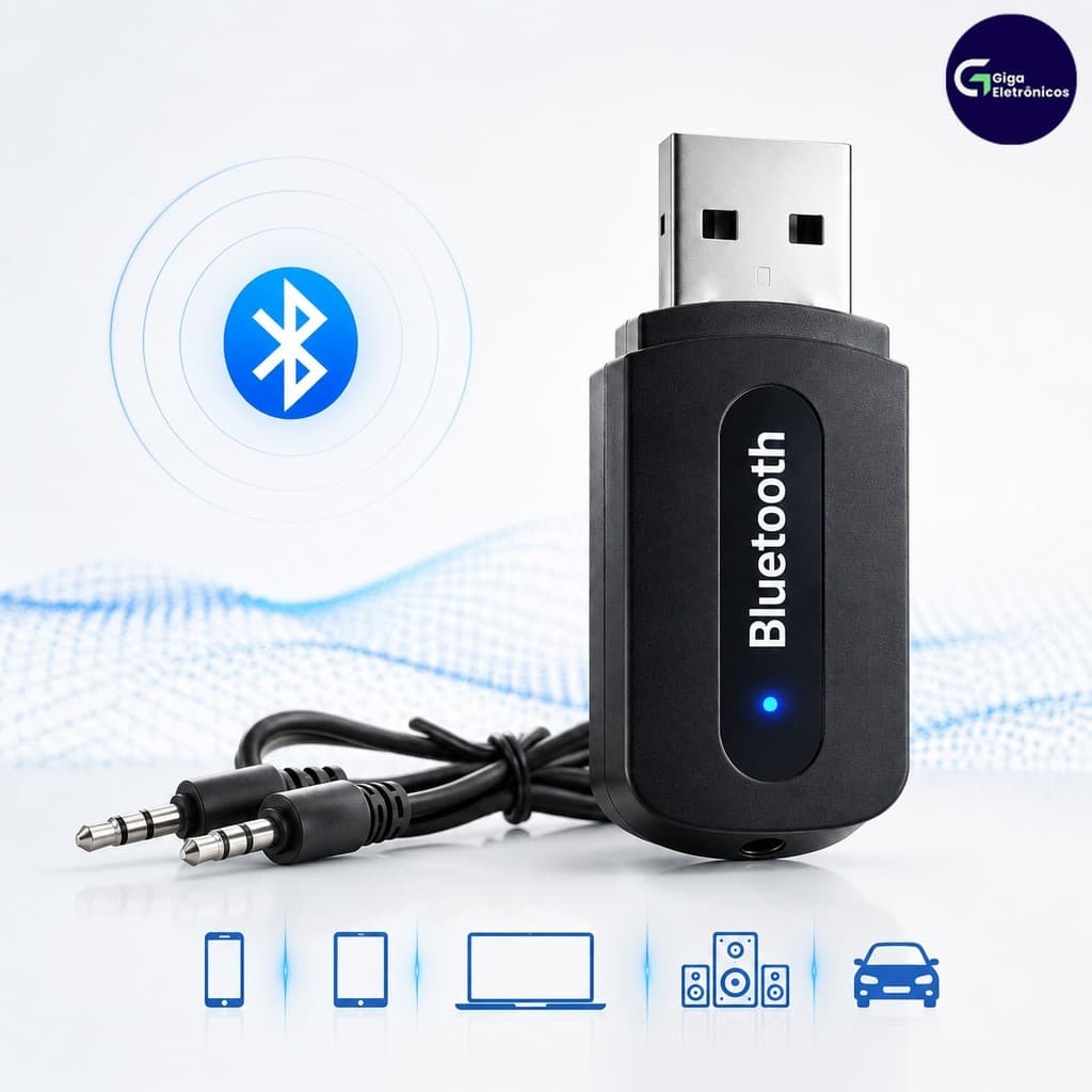 Adaptador Receptor Bluetooth Usb Música P2 Chamada Som Do Carro