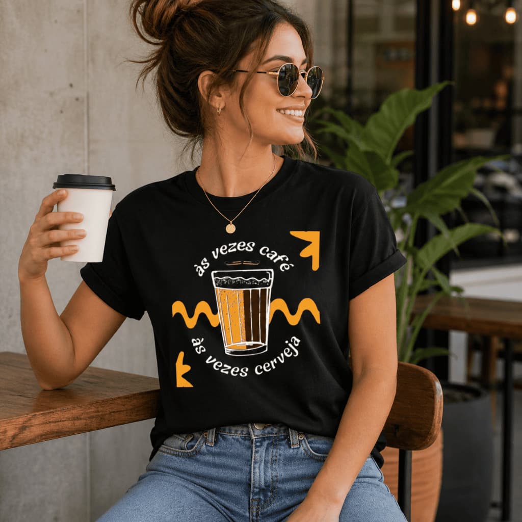 Camiseta Meme Brasil Tropical Feminina Personalizada Estampada Frase Meme Ás Vezes Café Ás vezes CervejaEnvio Imediato