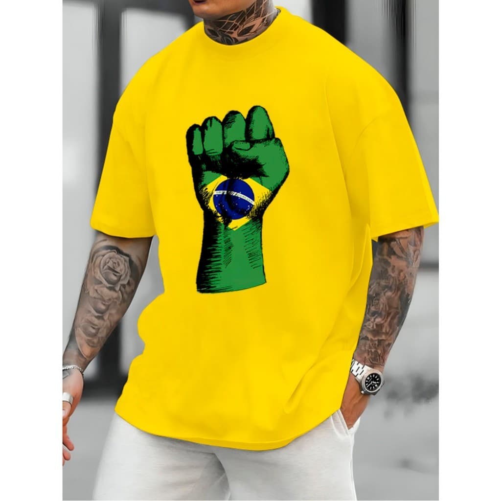 Camiseta Copa Brasil Tropical Streetwear "MÃO BRASIL"  Unissex Envio Imediato