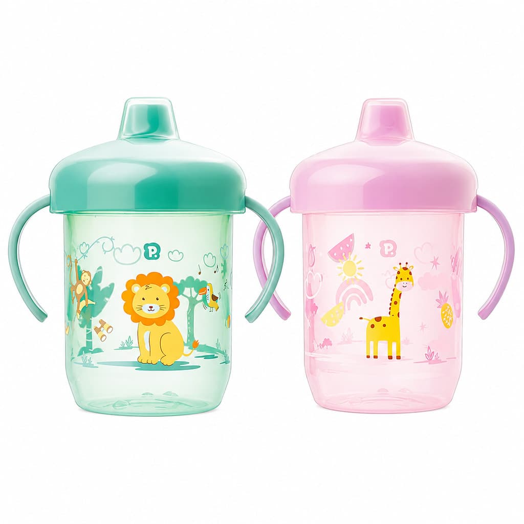 Copo Infantil com Alça Antivazamento Bebê Treinamento Rosa e Verde