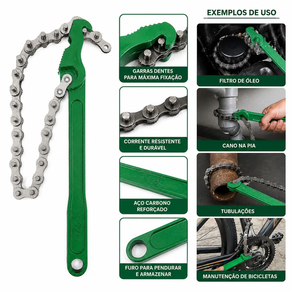Chave Corrente Troca Saca Filtro Óleo Tubos Canos Universal Bicicleta Tubulação