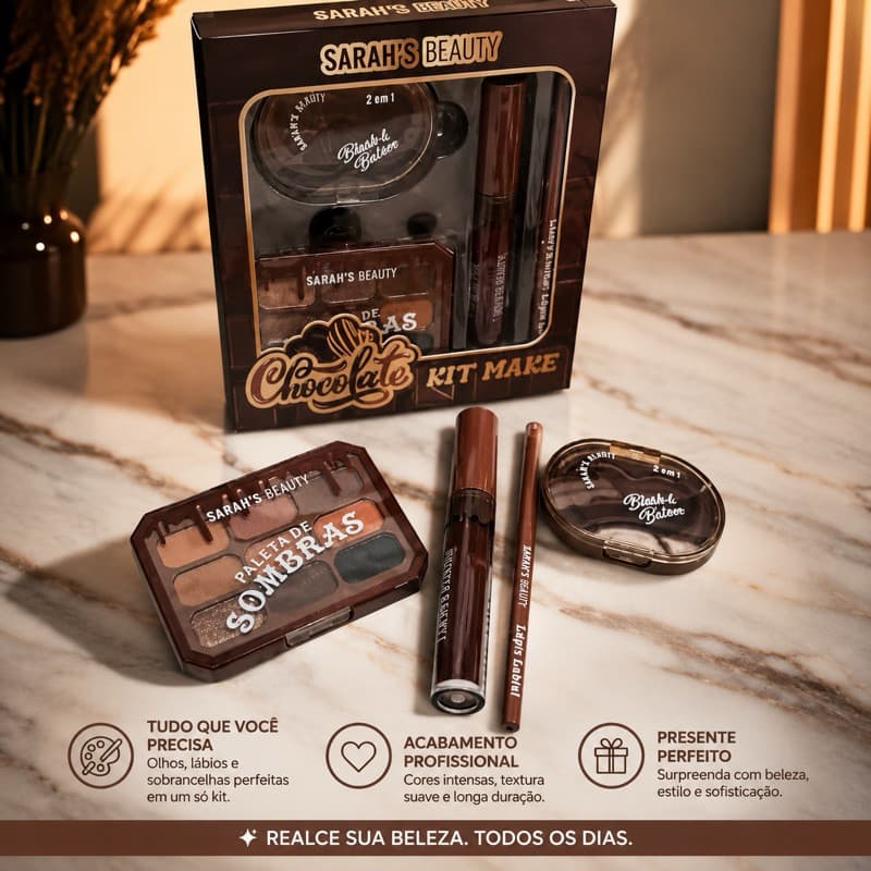kit maquiagem batom&blush + paleta de sombra + lápis e gloss