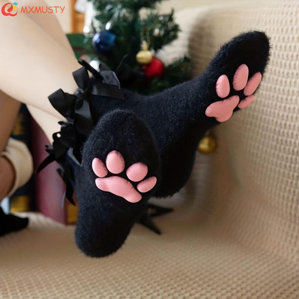 MXMUSTYZA Meias De Pelúcia Para Gatos , Veludo Coral Com Garra De Gatinho 3D Quentes Laço À Prova De Frio