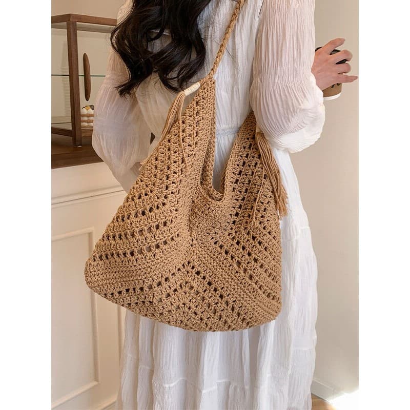 bolsa feminina bolsa transversal feminino Bolsa de tecido oco de grande capacidade feminina 2025 novo estilo verão à bei
