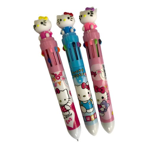 Kit 6 Canetas Hello Kitty 10 Cores Fofas Kawaii Papelaria Variada Colorida 10 Cores Presente Escolar