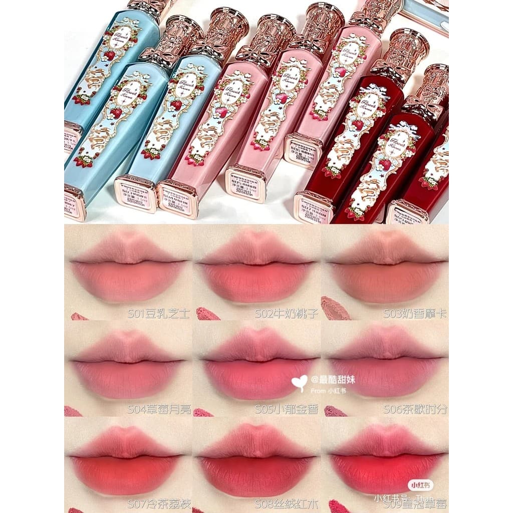 Flor sabe morango Rococo nuvem creme labial s04 morango lua s09 coroa morango s06 chá Break Time