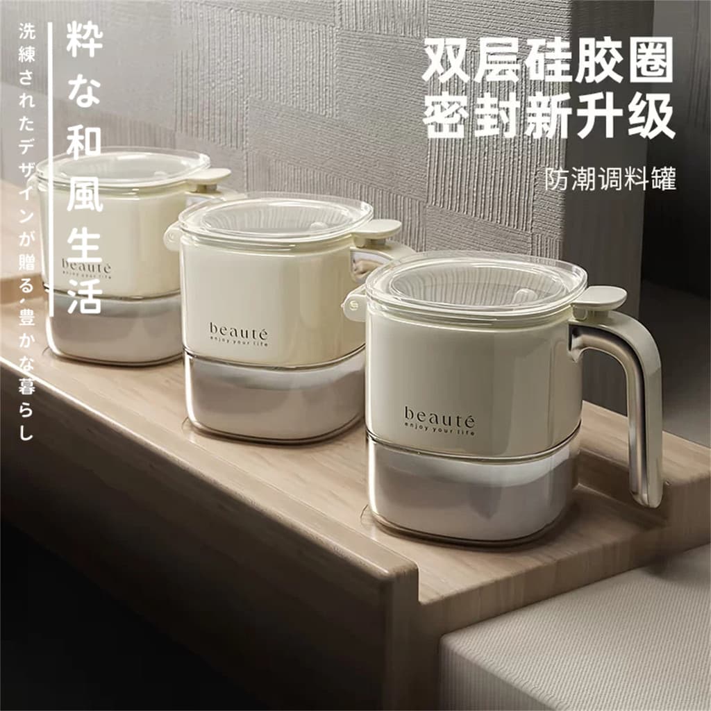Frasco de tempero de cozinha japonês doméstico selado à prova de umidade combinação caixa de tempero caixa de armazename
