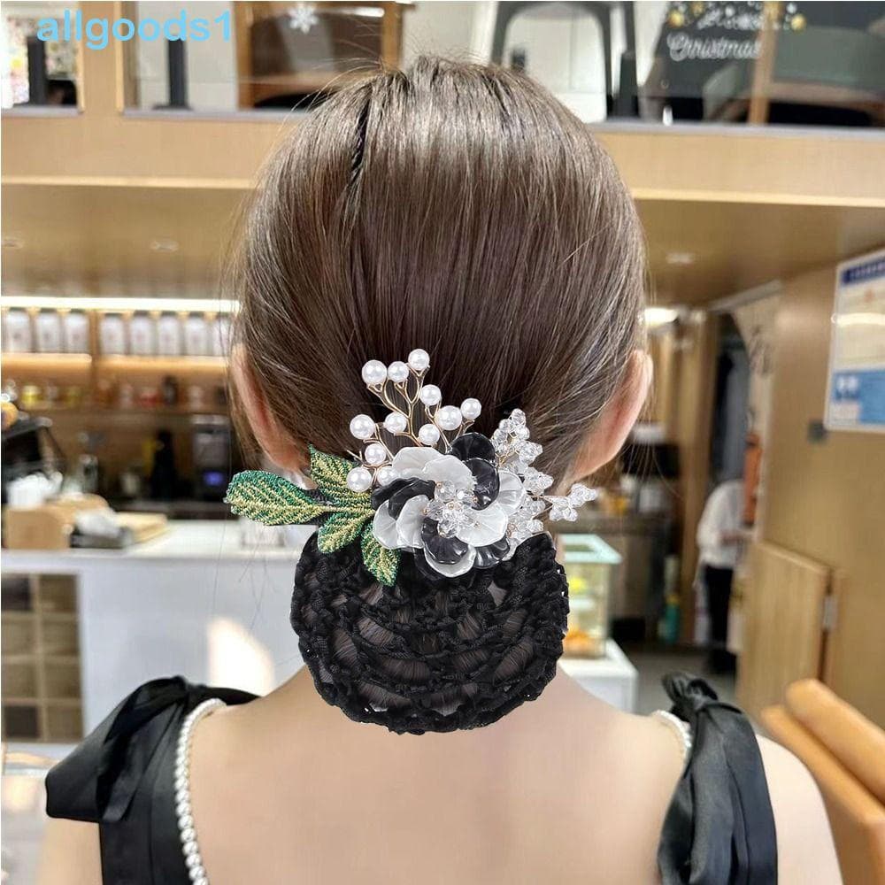 ALLGOODS Flor Snood Primavera Clipe , Bun Rabo De Cavalo Pérolas Crochê Net , Grampo De Cabelo Renda Rede