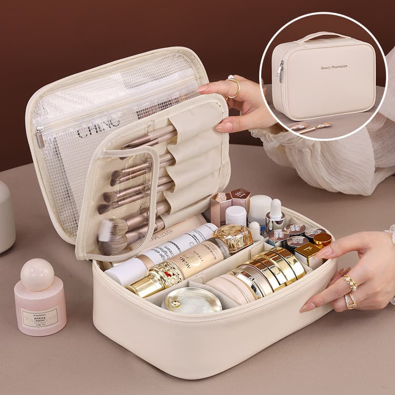 Bolsa cosmética com divisória livre de grande capacidade Bolsa de higiene portátil para viagem