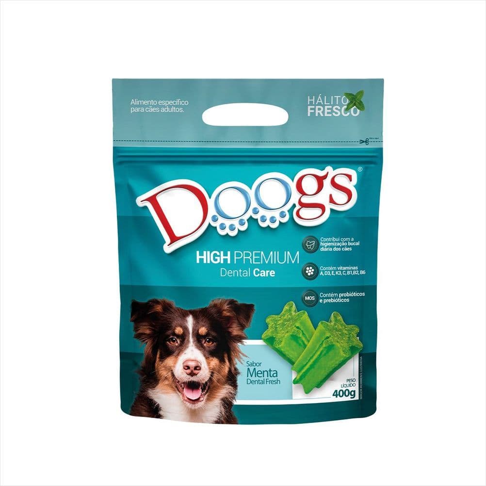 Bifinho Dental Doogs Menta Petisco Bucal para Cães 400g