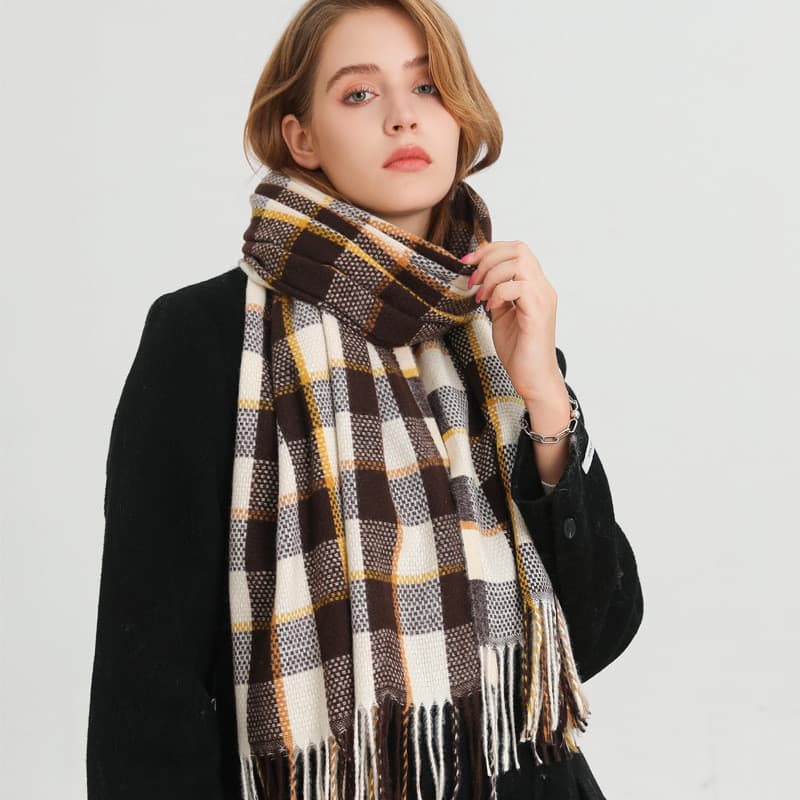 Cachecol de Inverno em Cashmere Sintético com Estampa Xadrez Quente&&-*&&-&--&-& ---- *-*