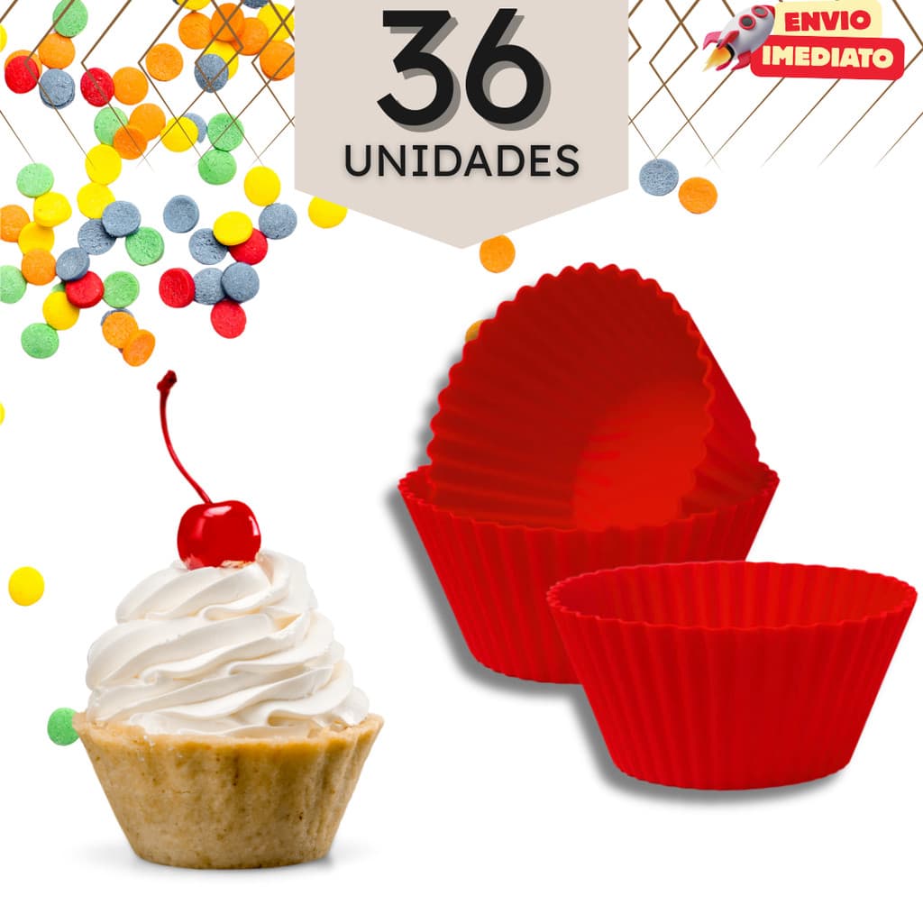 Jogo 24, 36, 48 ou 100 Formas de Silicone Cupcake Forminhas Bolinho Muffin