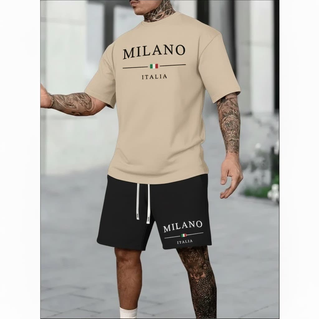 Conjunto Milano Masculino Camiseta e Short Tactel Kit Com Camisa 100% Algodão e Bermuda