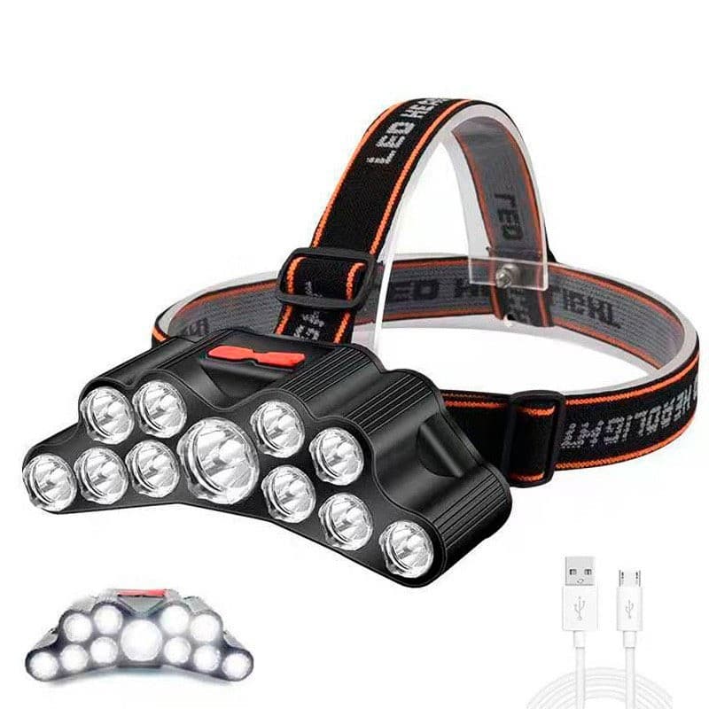 Farol LED Super Brilhante, 11 Lâmpadas, Alta Potência, À Prova d'Água, 3 Modos de Luz, Ideal para Camping e Trilhas