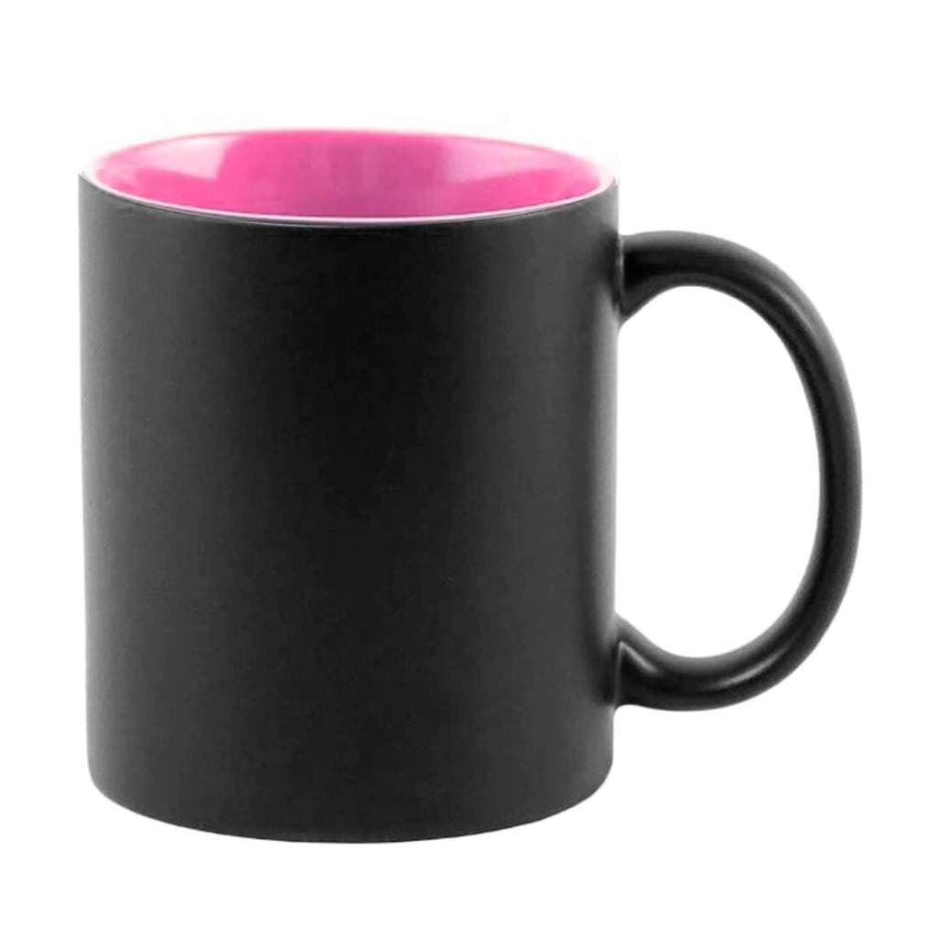 Caneca de Cerâmica Mágica Preto Fosco com Interior Rosa para Sublimação - 325ml