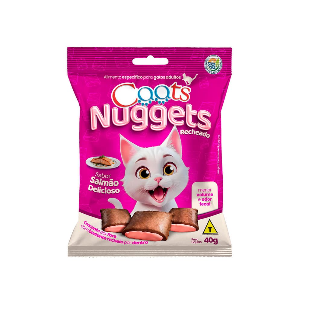Petisco para Gatos Nuggets Caats Sabor Salmão 40g Gatos Adultos