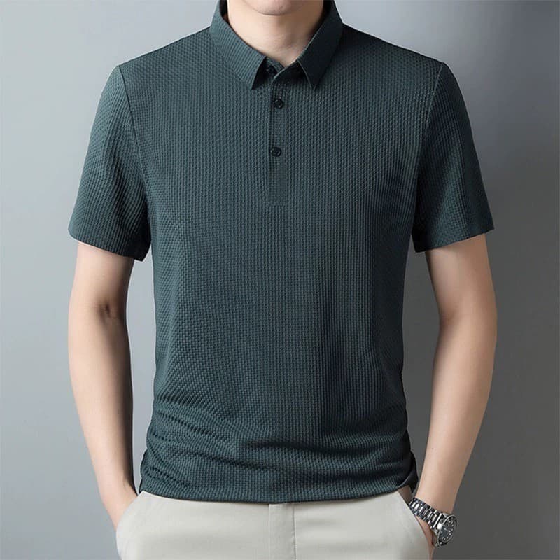Paul camisa masculina de manga curta camiseta polo de seda amoreira verão lapela meia manga gelo seda cor sólida Casual