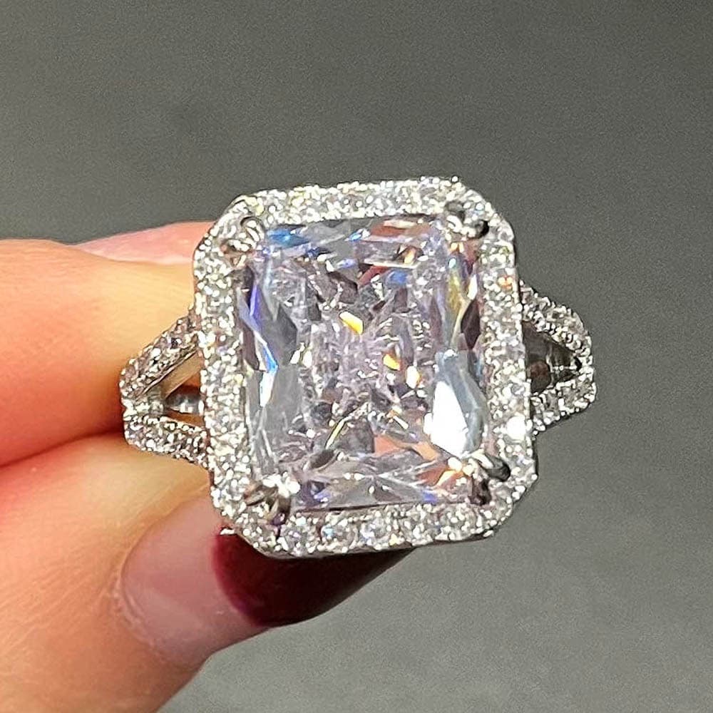 Anel de casamento feminino de zircônia com cubo de cristal quadrado de luxo em prata esterlina 925, Design simples e ele
