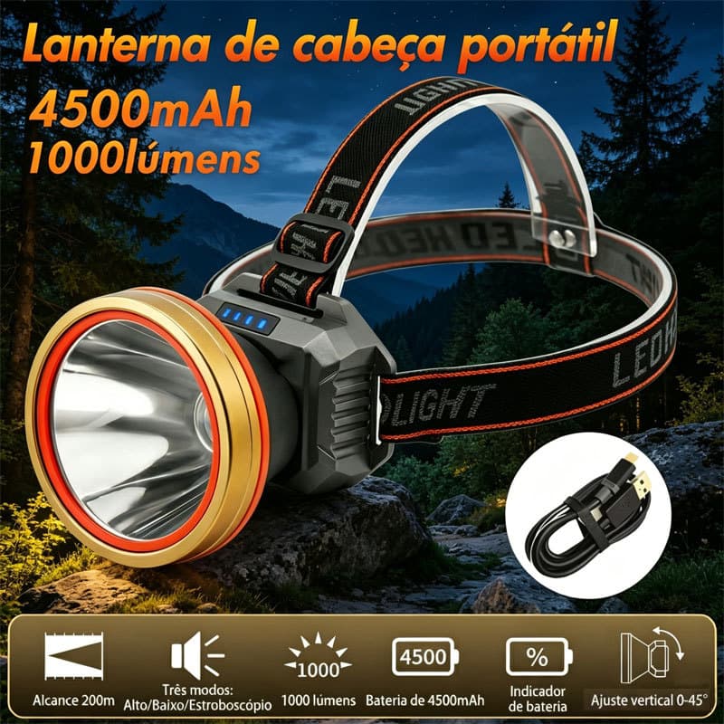 Lanterna LED Profissional Prova D'água Potente Recarregável para Camping