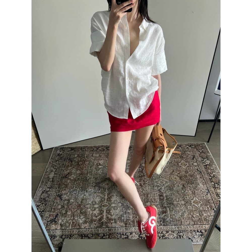 NALYSA Shenzhen Altos Produtos!Camisa branca de manga comprida feita à mão vermelha Hakama Design de duas peças sensação