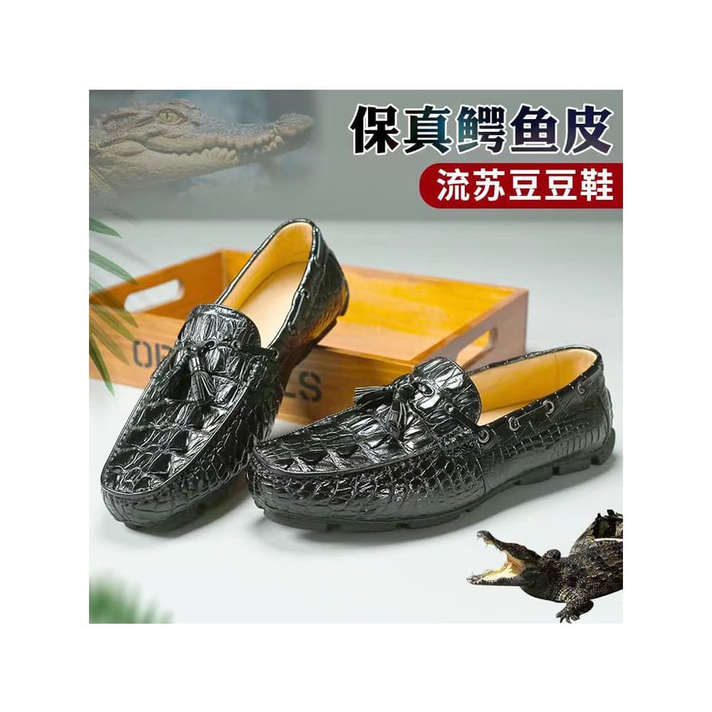 Couro de crocodilo ervilhas sapatos masculinos verão couro genuíno respirável deslizamento-em sapatos de couro All-Match