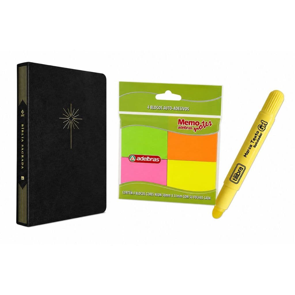 Kit Bíblia NVT L.Grande + Bloco Adesivo + Marca Texto