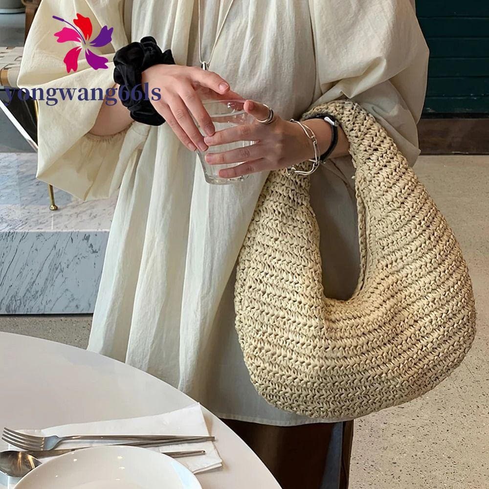 Bolsa De Palha YONGWANG Lafite , Sacola Feita À Mão De Grande Capacidade , Clutch Tecido De Grama Simples E Moderna