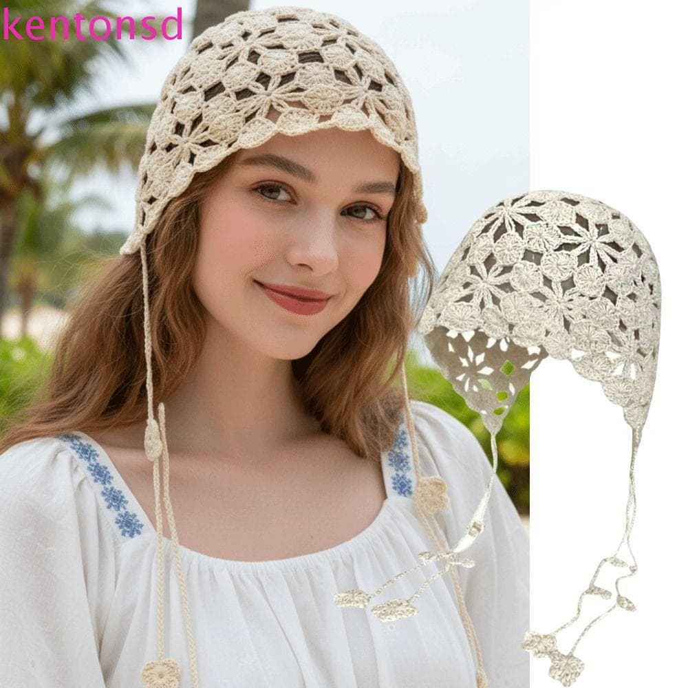 Chapéu De Malha Vazado KENTONSD , Elegante De Flor De Crochê Com Borla , Gorros Florais Finos Estilo Boêmio