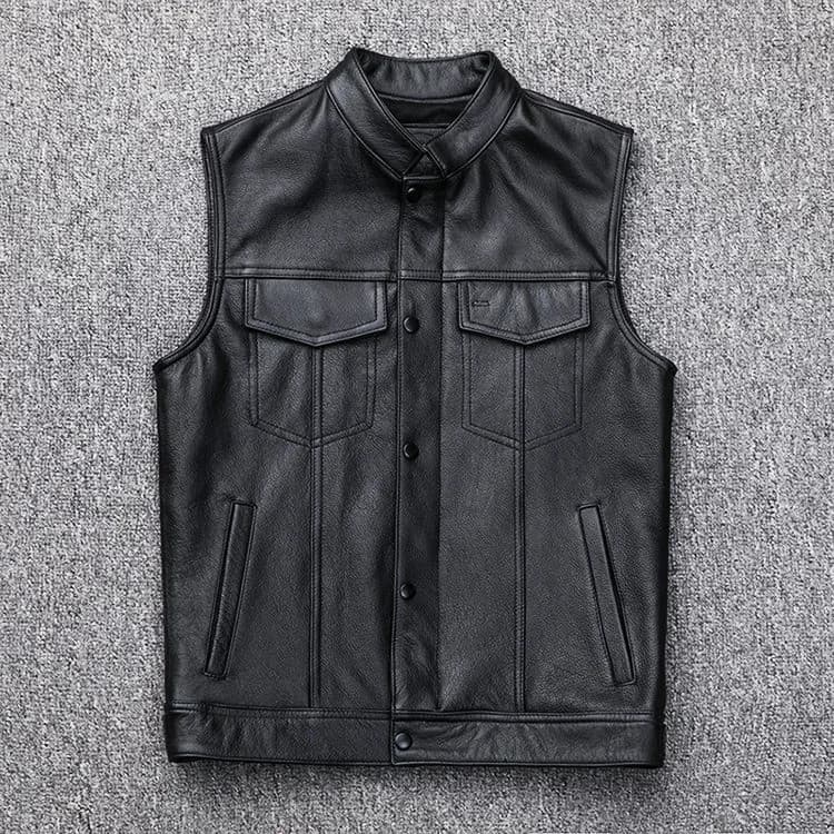 Colete Casual Masculino Para Motociclista , Couro Sintético , Zíper , Botão , Design , Jaqueta Sem Mangas De Inverno