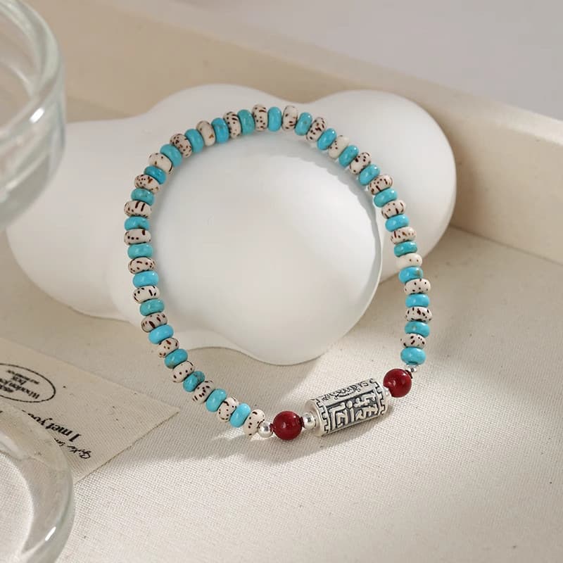Único turquesa verde pulseira feminina Retro nicho Design High-End frisado pulseira genuína estrela lua Bodhi pulseira