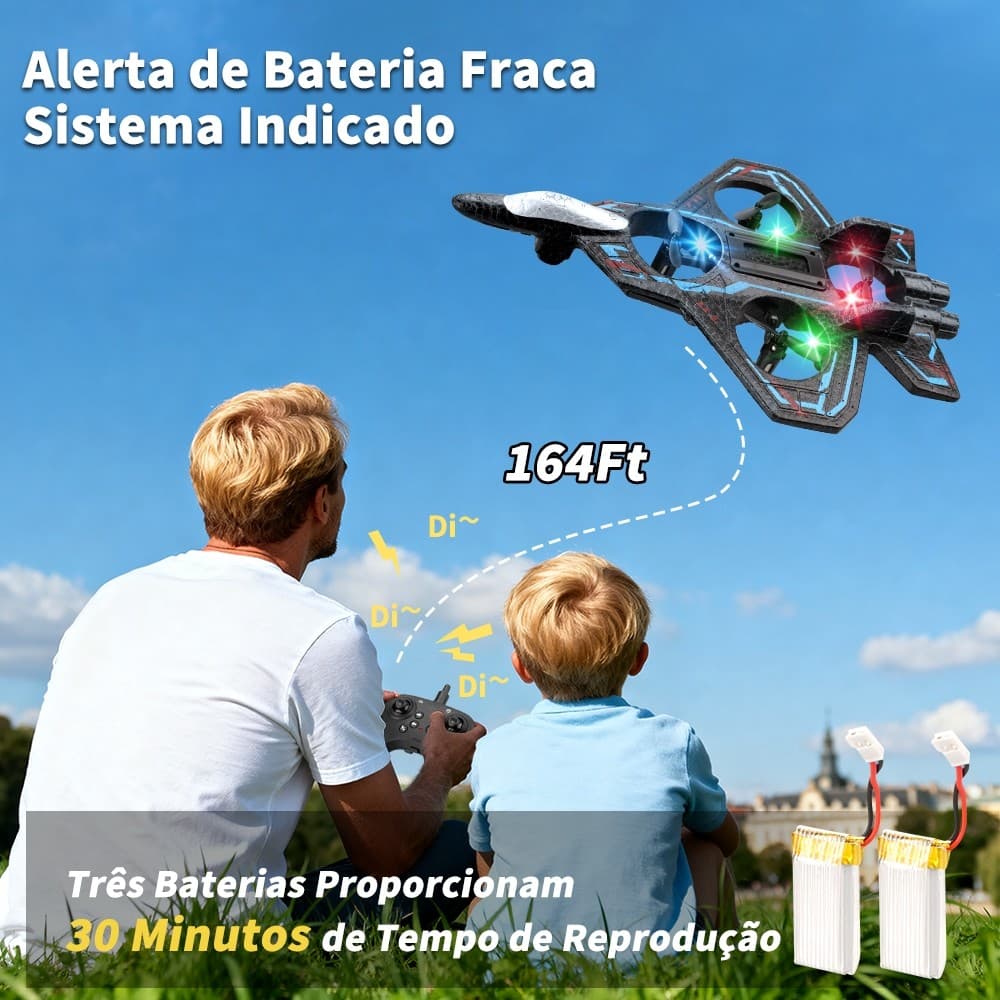 Drone Infantil Avião, Controle Remoto 2.4ghz, 1 Baterias,4 Motores