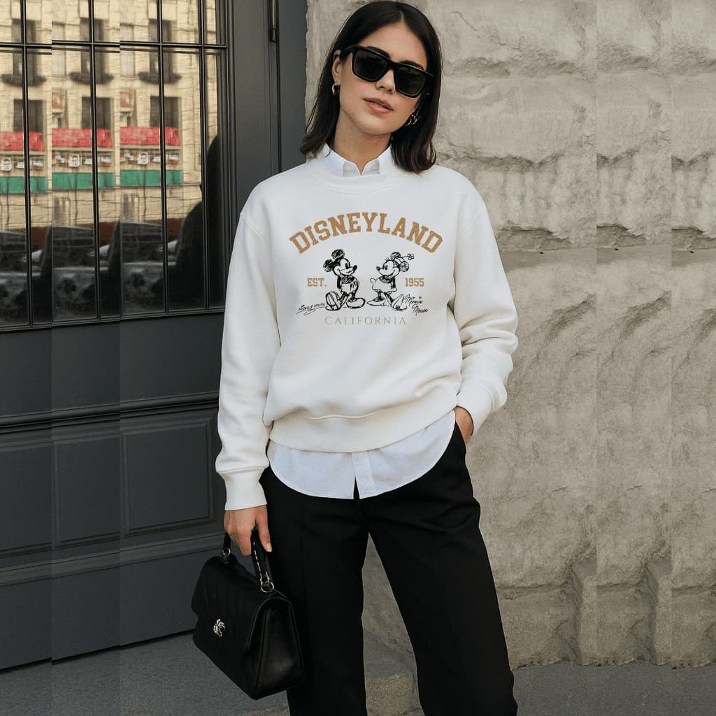 Blusa de Frio Moletom Algodão Feminino Gola Redonda Disneyland Blusão Tendência Moda Casaco Blogueira Disney Mickey