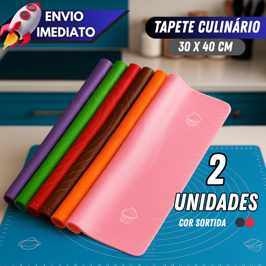Kit 1/2 Tapete Culinário Silicone Antiaderente 30x40 cm para Massas Confeitaria Cozinha
