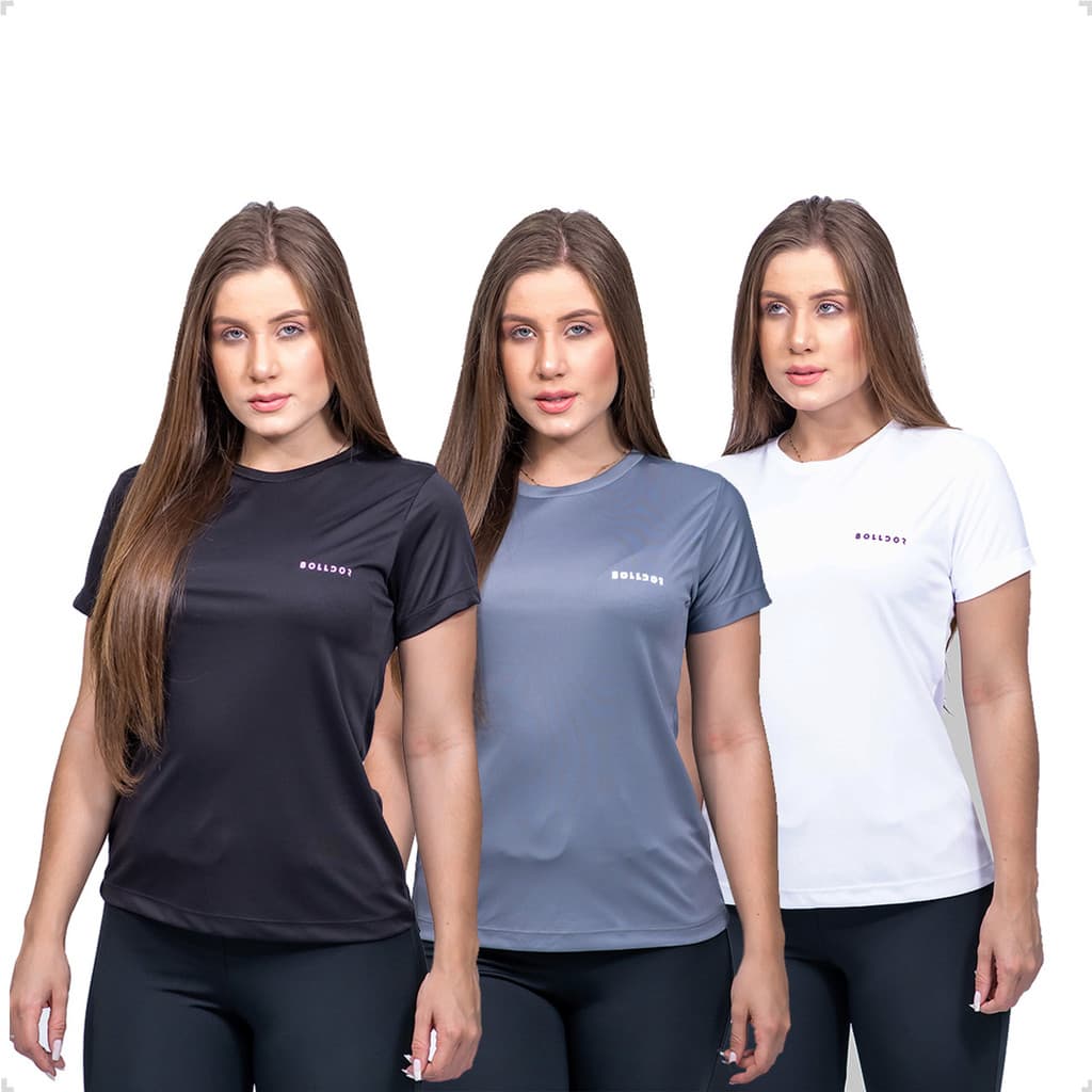 Kit 3 Camisas Dry Fit Feminina Academia Com Proteção Uv lisa