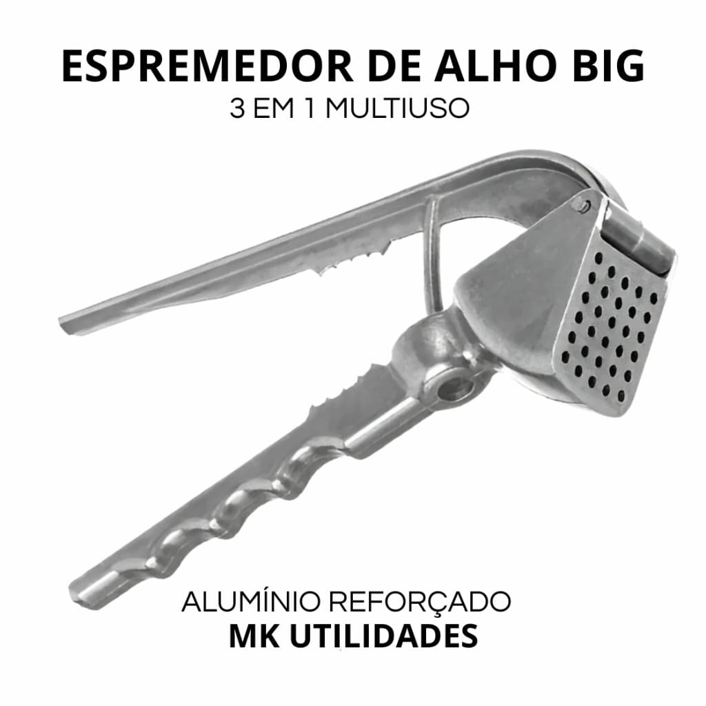 Espremedor de Alho Big em Alumínio MK – 3 em 1 Multiuso