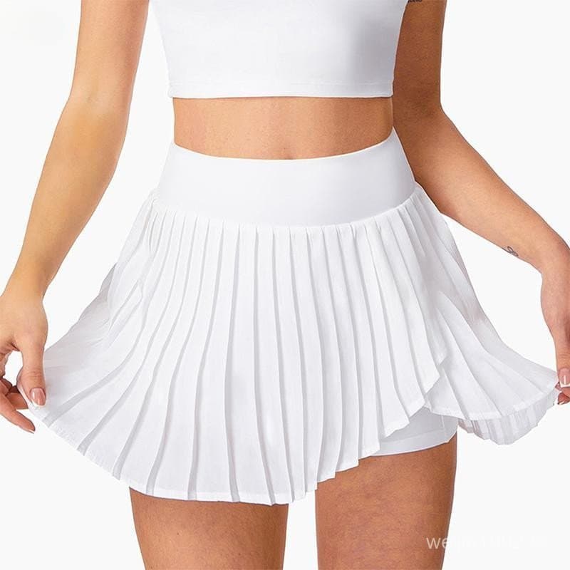 (WTED) Moda Casual Cintura Alta Secagem Rápida Lazer Tênis Corrida Fitness Esportes Saia Plissada Falsa Duas Peças