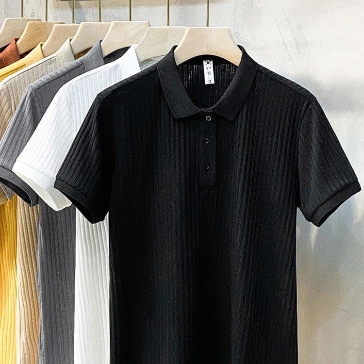 Camisa polo de verão masculina Pit Stripe gelo seda de secagem rápida Modal chumbo Paul camisa lapela manga curta camise