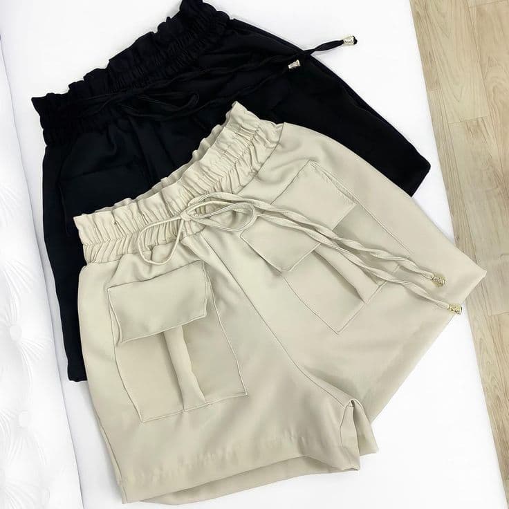 -Short Cargo Feminino Tendência Verão Com Bolsos Laterais