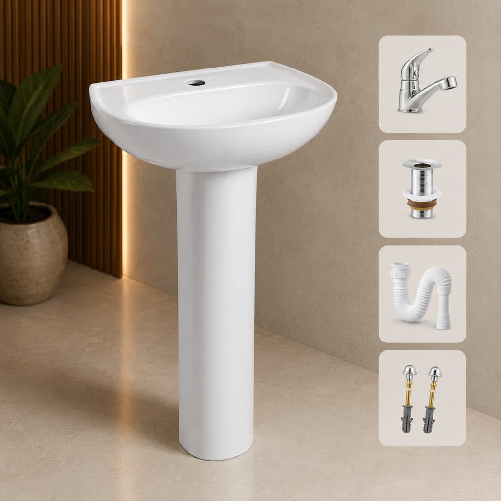 KIT COMPLETO LAVATÓRIO SABARÁ COM COLUNA + KIT DE INSTALAÇÃO ICASA