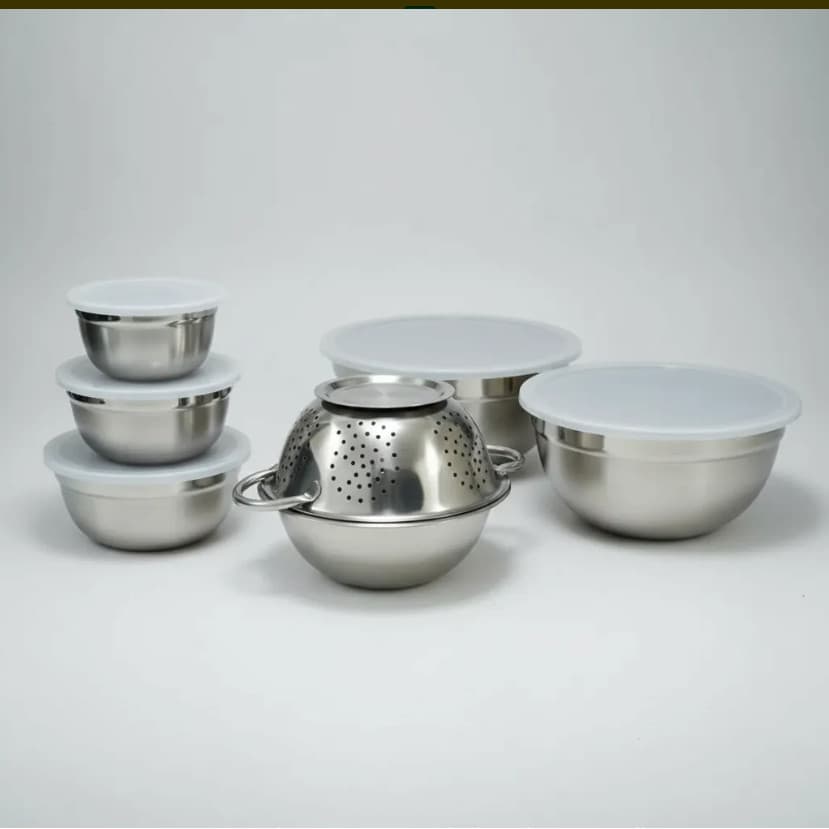 Kit Bowl Inox 5 Peças com Tampa Escorredor Multiuso Cozinha Prático Organizador