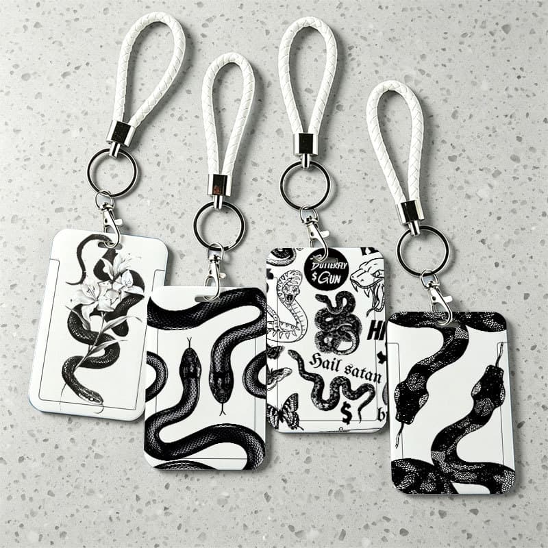 Estojo Para Cartão Deslizante Snake & Lily Motif-Protetor Multifuncional Identificação De Estudante , Passagem De Ônibus